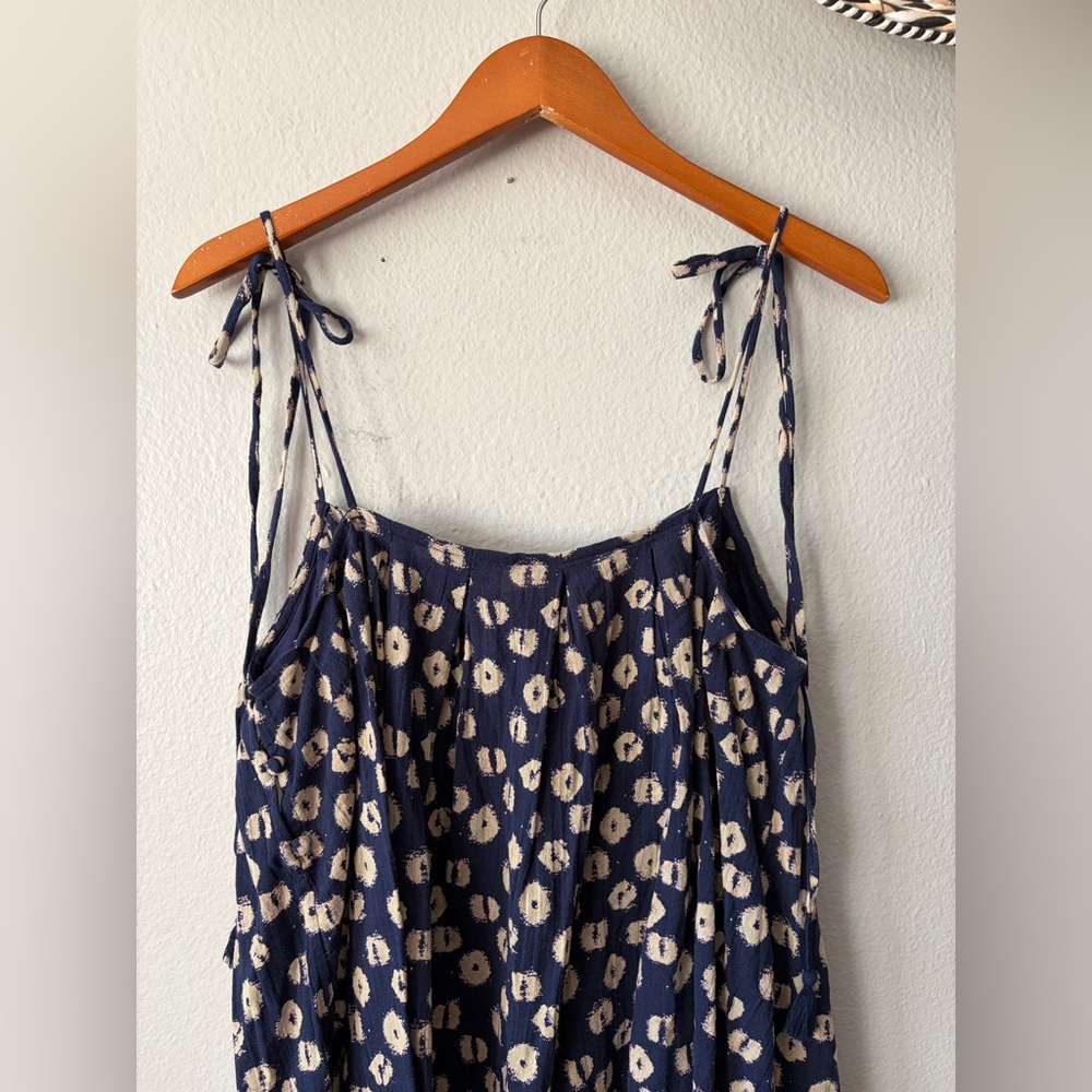 Free People Floral Indigo Molly Tunic Boho Babydoll Top Navy Cream Women’s Large - Picture 6 of 10